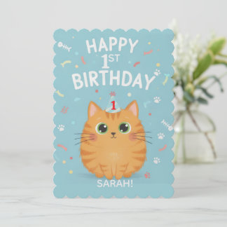 Süße orange getigerte Katze 1. Geburtstag | Anpass Einladung