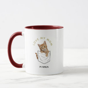 Süße orange getigerte Katze in der Tasche Name Tasse