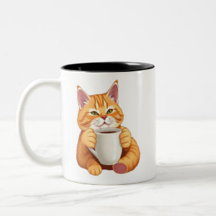Süße orange getigerte Katze mit Kaffeetassen-Illus Zweifarbige Tasse