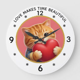 Süße orange getigerte Katzenwanduhr mit Liebeszita Große Wanduhr