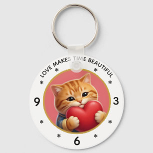 Süße orange getigerte Katzenwanduhr mit Liebeszita Schlüsselanhänger