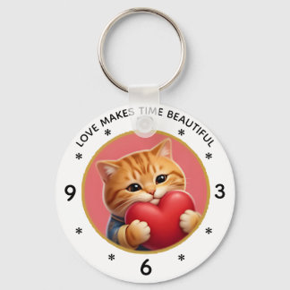 Süße orange getigerte Katzenwanduhr mit Liebeszita Schlüsselanhänger