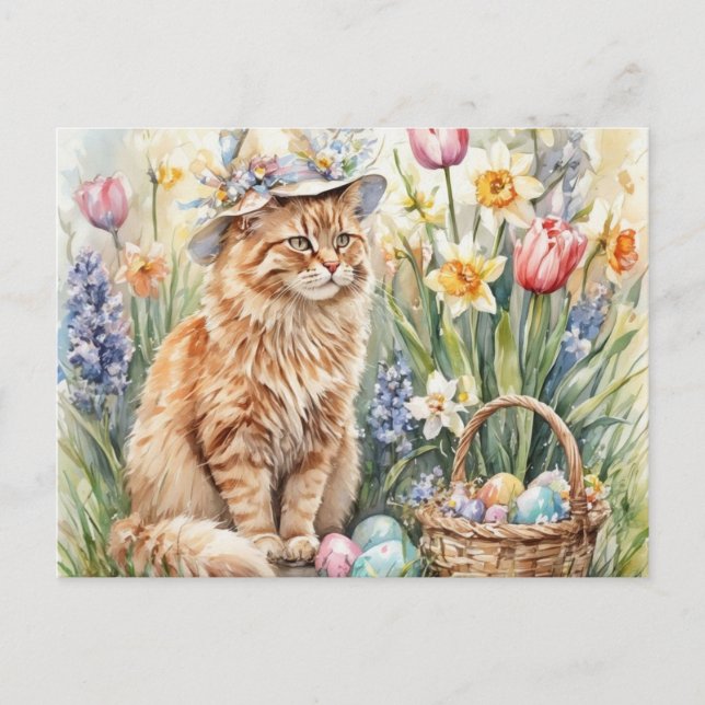 Süße orange getigerte Osterkatze  Postkarte (Vorderseite)