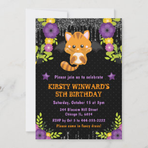 Süße orange Katze Blumen Halloween Geburtstag Einladung