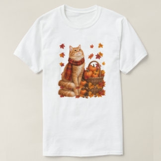 Süße orange Katze Herbstschal Kürbiskorb T-Shirt