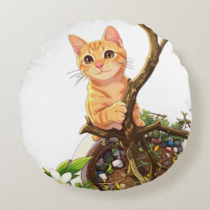 Süße orange Katze Rundkissen  Rundes Kissen