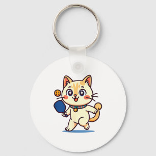 Süße orange Katze spielt Pickleball Schlüsselanhänger
