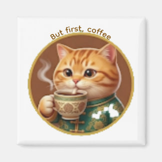 Süße orange Katze trinkt Tee Kaffee Magnet