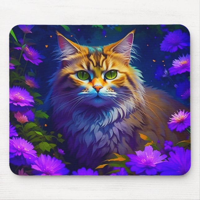 Süße orange Kitzkatze in Blumen Mousepad (Vorne)
