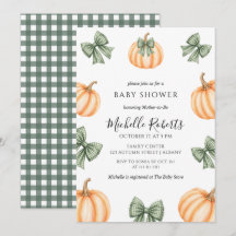 Süße orange Kürbisse grün kariert Baby Shower