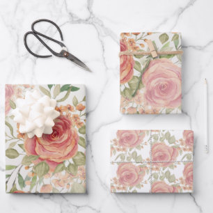 Süße Orange Light And Blush Rosen Aquarell Geschenkpapier Set
