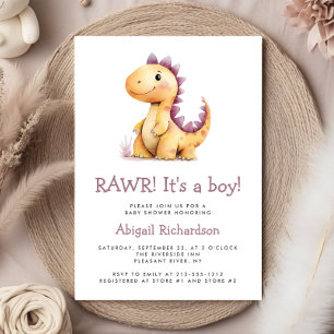 Süße orange lila Dinosaurier-Jungen-Baby-Party Einladung