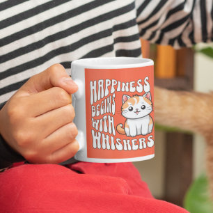 Süße orange lustige Katze sagt Kaffeetasse