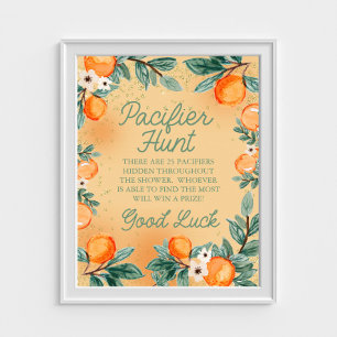 Süße Orange Schnuller Jagd Baby Shower Spiel Poster