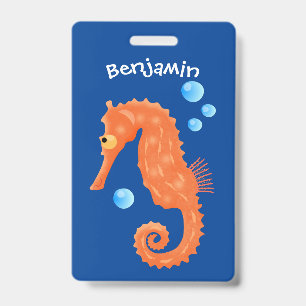 Süße orange Seepferdchen-Blasen-Cartoon-Illustrati Ausweis