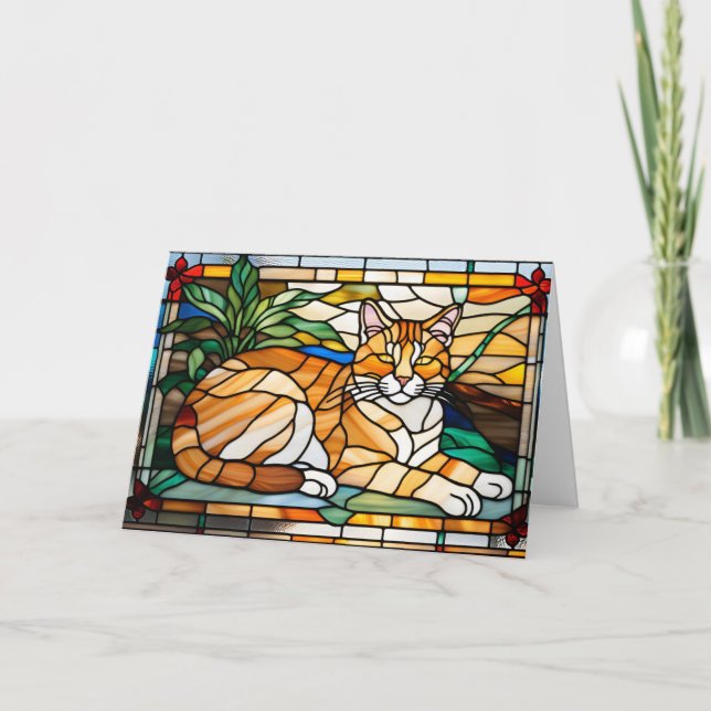 Süße Orange Tabby-Buntglas Karte (Vorderseite)