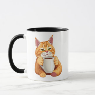 Süße Orange Tabby-Katze trinkt Kaffee Illustration Tasse