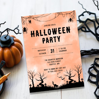 Süße orange und schwarze gruselige Halloween-Party Einladung