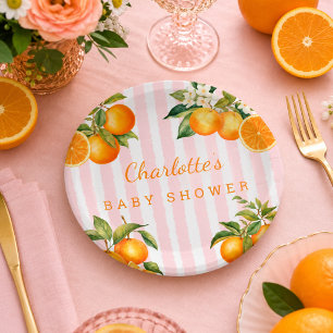 Süße orange Zitrus-Baby-Party Pappteller