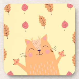 Süße orangefarbene Katze spielt im Herbstlaub Getränkeuntersetzer