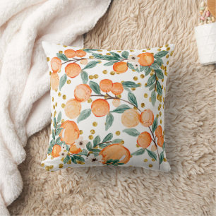 Süße Orangen Obst Land Gold Glitter Weiß Kissen