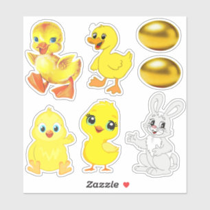 Süße Ostereier, Hase, Küken und Entenküken Aufkleber