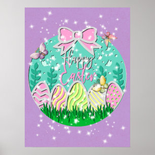 Süße Ostereiersuche und bunte Schmetterlinge Poster