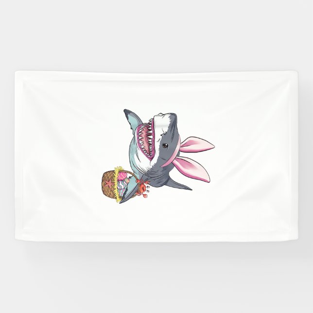 Süße Osterhai-Hasenohren-Korb-Eier Glückliches Ost Banner (Horizontal)