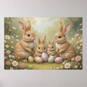 Süße Osterhasen auf einer Frühlingswiese Tier  Poster