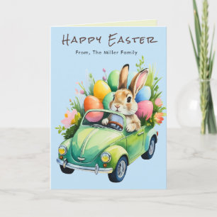 Süße Osterhasen-Auto-Grußkarte Feiertagskarte