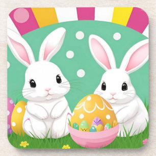 🐰 Süße Osterhasen Bunte Dekorative Eier Getränkeuntersetzer