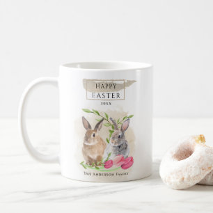 Süße Osterhasen   Frohe Ostern Wasserfarben Kunst Kaffeetasse