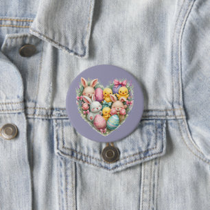 Süße Osterhasen und Küken Pastell Cottagecore Button
