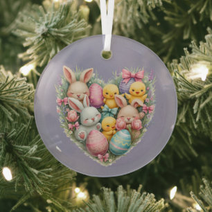 Süße Osterhasen und Küken Pastell Cottagecore Ornament Aus Glas
