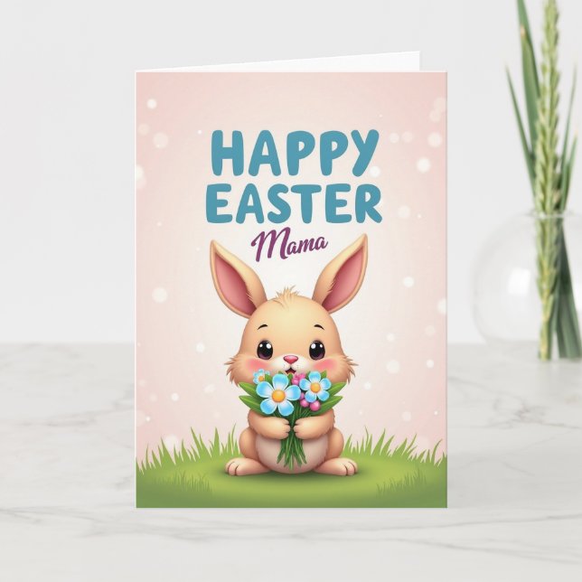 Süße Osterkarte mit Frühlingsstrauß-Hasen Karte (Vorderseite)