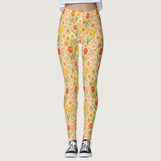 Süße Ostern-/Frühlings-Blumenmuster Leggings (Vorderseite)