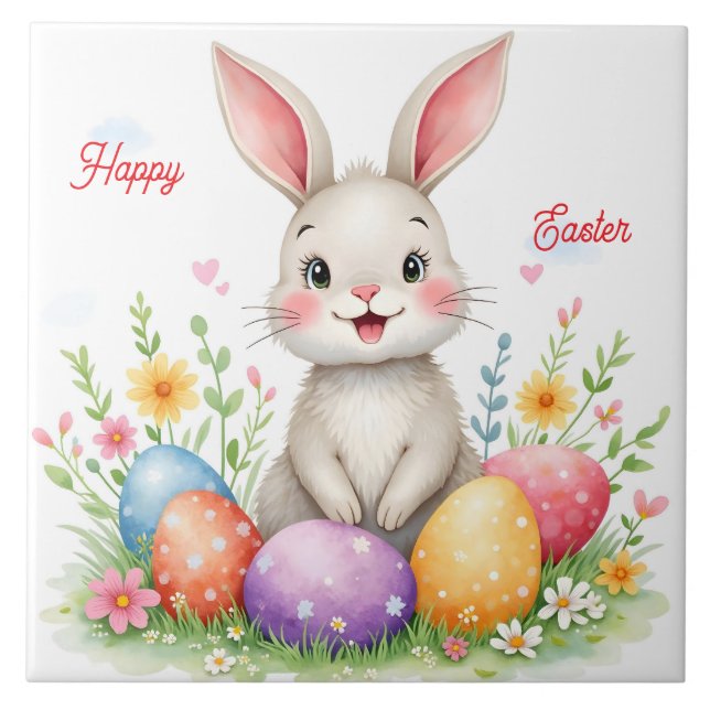 Süße Ostern Hasen und Eier Moderne Kollektion Fliese (Vorderseite)
