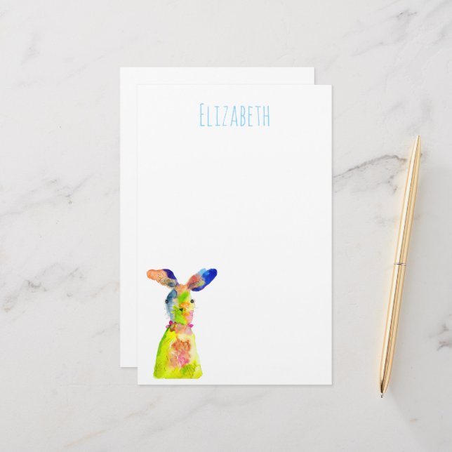 Süße Ostern-Hasen-Wasserfarben-Kunst Briefpapier (Vorderseite/Rückseite Beispiel)