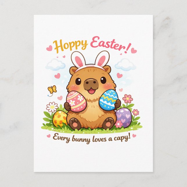 Süße Ostern Kapybara Eier Hasenohren Postkarte (Vorderseite)