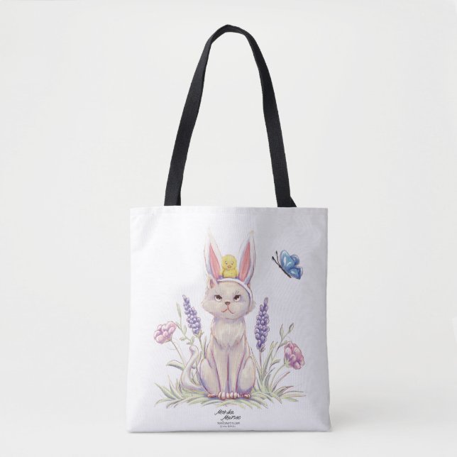 Süße Ostern-Katze mit Küken-Illustration Tasche (Vorderseite)