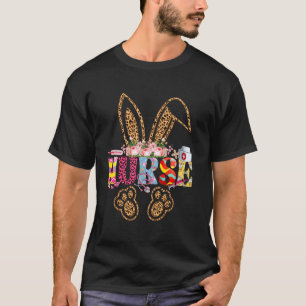 Süße Osternurse-Hasen-Blumen-Leopard-Frohe Osten T-Shirt