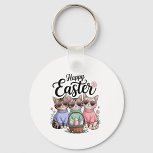 Süße Ostertag-Katze-Hasenohren-Eier-Grafik-Männer Schlüsselanhänger