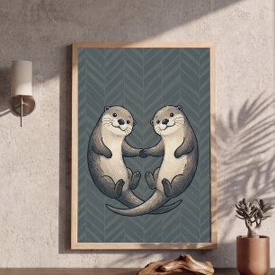 Süße Otter, die Händchen halten, Herz-Kinderzimmer Poster