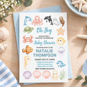 Süße Ozean Unterwasser-Tier Baby-Party Einladung