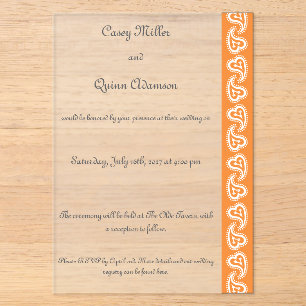 Süße Paisley-Herzen in Orange Acryl-Hochzeit Acryleinladungen