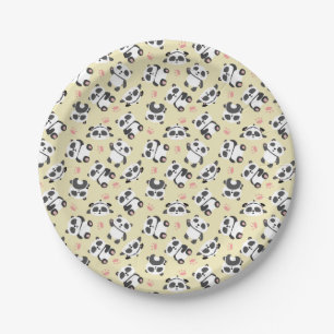 Süße Panda-Bären-Pfoten-Cream-Hintergrund Pappteller