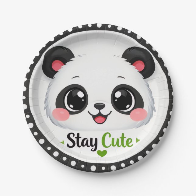 Süße Panda „Bleib süß“ Pappteller (Vorderseite)