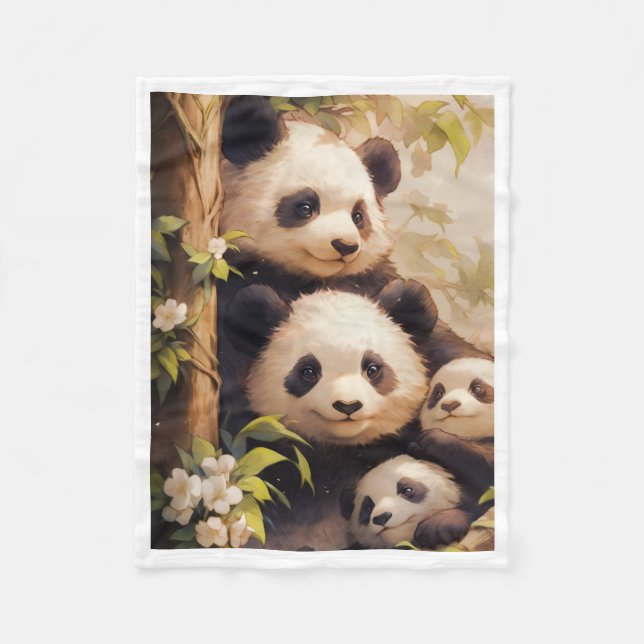 Süße Panda-Familienbäume-Decke Fleecedecke (Vorderseite)