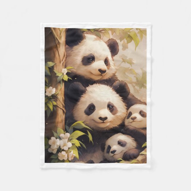 Süße Panda-Familienbäume-Decke Fleecedecke (Vorderseite)