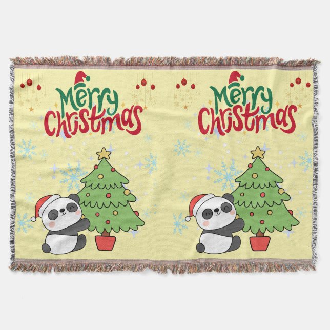 süße Panda Frohe Weihnachten Decke (Vorderseite)